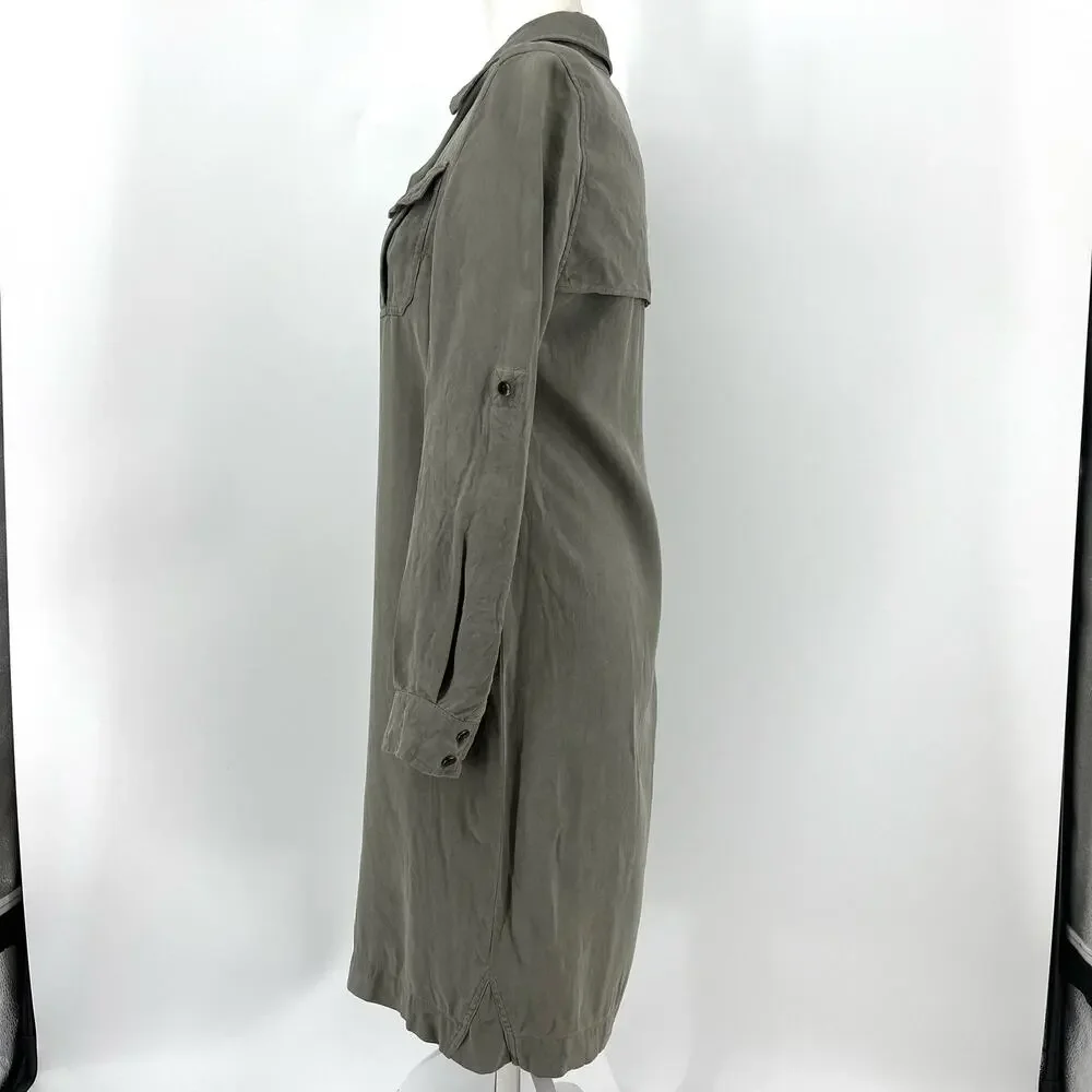 Anthropologie: Odile silk green button‎ front dress (S) - Picture 4 of 10